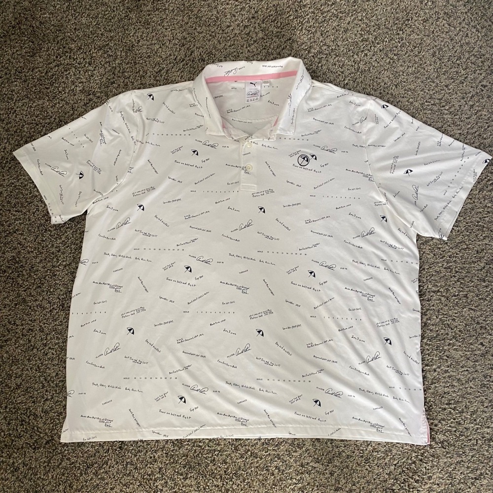 Puma Arnold Palmer Golf Polo Shirt XXL‎ White Print Signature Golfing Menswear